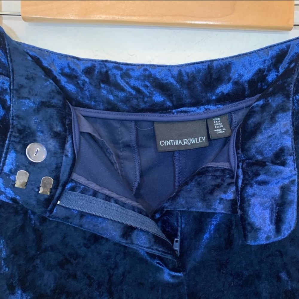 CYNTHIA ROWLEY Velvet Pants Dark Blue Wide Leg - Picture 4 of 8